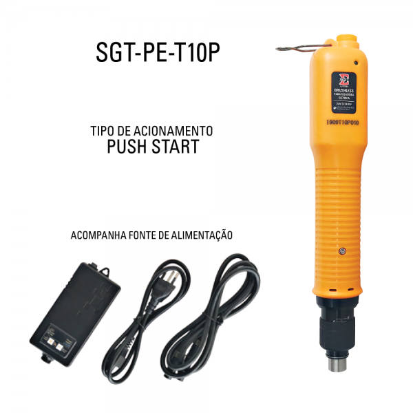SGT-PE-T10P - PARAFUSADEIRA ELÉTRICA PARADA AUTOMÁTICA PUSH-START BRUSHLESS (0,2 A 0,98 NM) C/ FONTE
