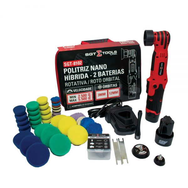 SGT-8102 - POLITRIZ NANO HIBRIDA - DUAS BATERIAS - 3MM/12MM ORBITA