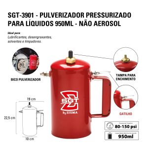 PULVERIZADOR PRESSURIZADO PARA LÍQUIDOS 950ML SGT-3901 - NÃO AEROSOL - SGT TOOLS